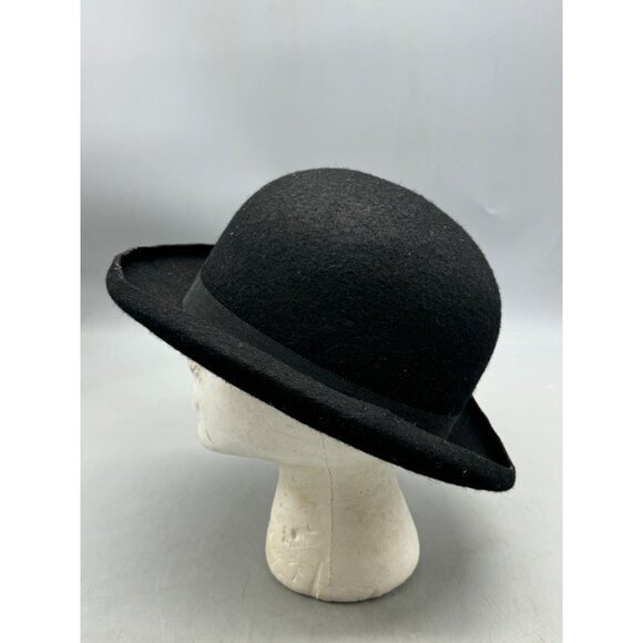 Vintage Ladies solid Black Bowler Debry Hat hard 10x12" READ - Picture 4 of 9